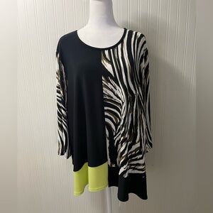 Joseph Ribkoff Zebra Print Tunic with Lime Accent